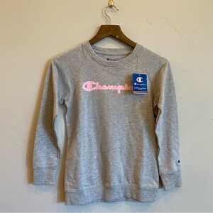CHAMPION Girl’s Grey & Pink Logo Lightweight Sweatshirt